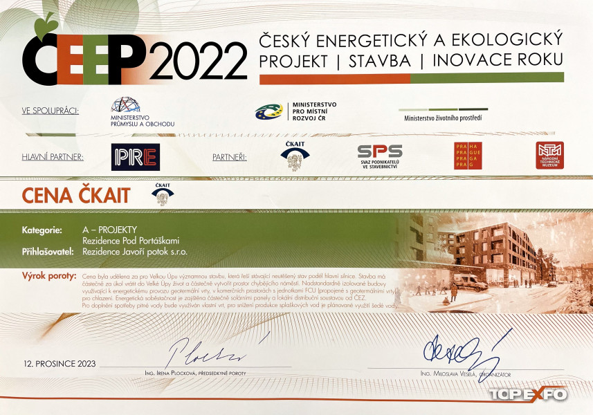 Projekt Rezidence Pod Portáškami získal cenu ČKAIT